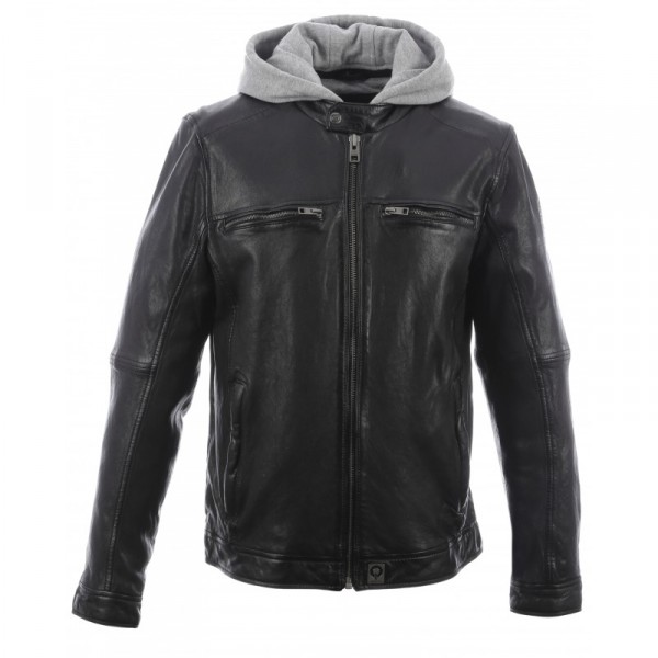 Blouson cuir à parmenture amovible New Hood pour Homme