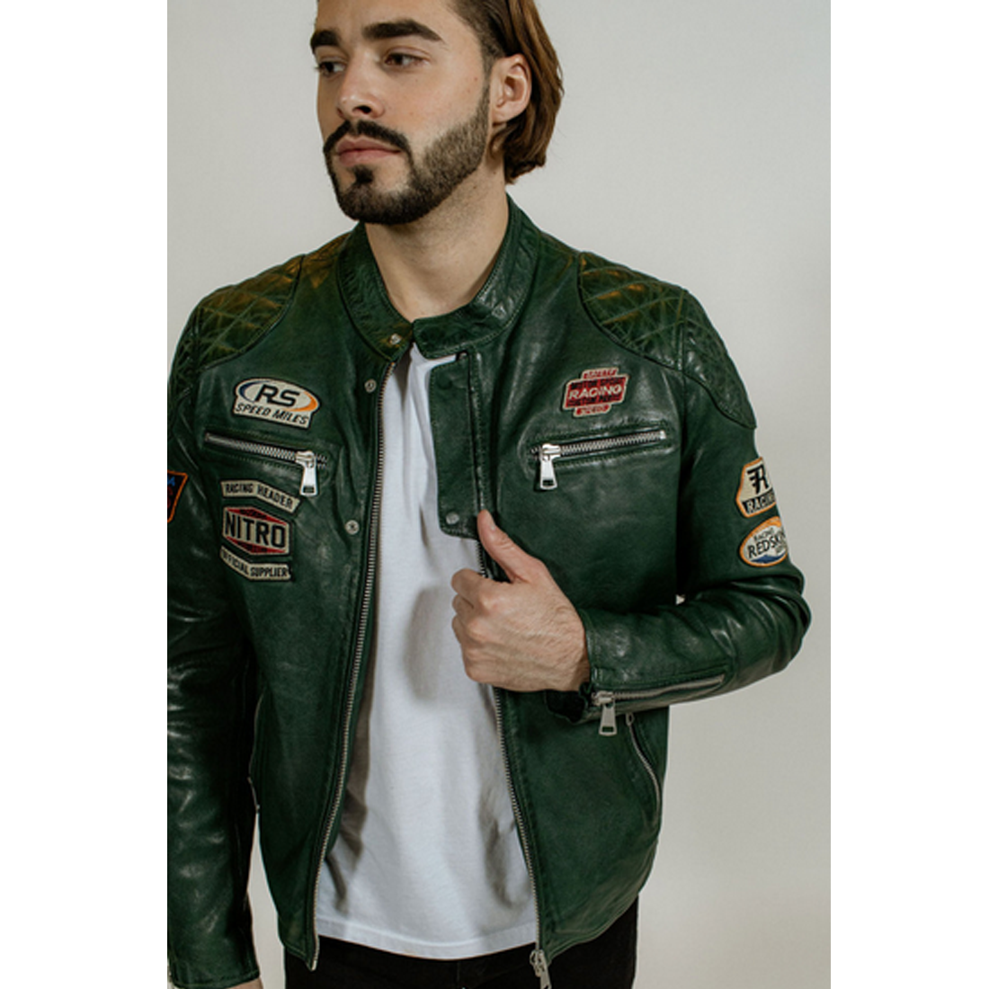 Veste en cuir verte cheap